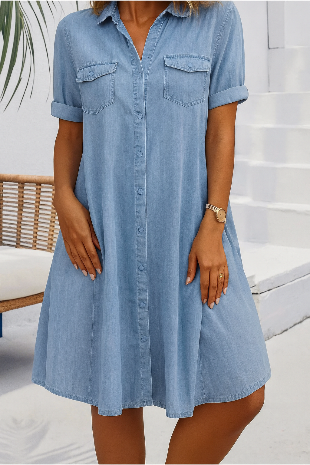 Casual Denim Button-Down Midi Dress for Day Out | Sia 0