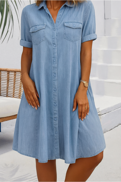 Casual Denim Button-Down Midi Dress for Day Out | Sia 0