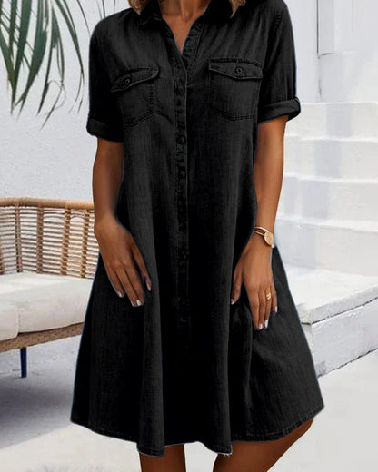 Casual Denim Button-Down Midi Dress for Day Out | Sia 1