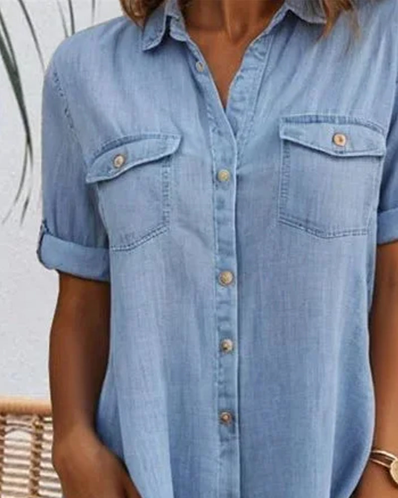 Casual Denim Button-Down Midi Dress for Day Out | Sia 3