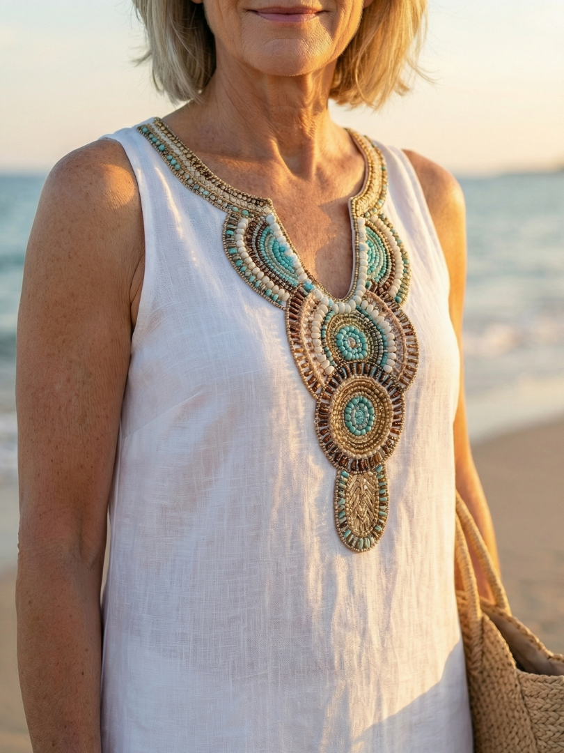 Casual Beach Embroidered Side Slit Midi Dress | Mira 4
