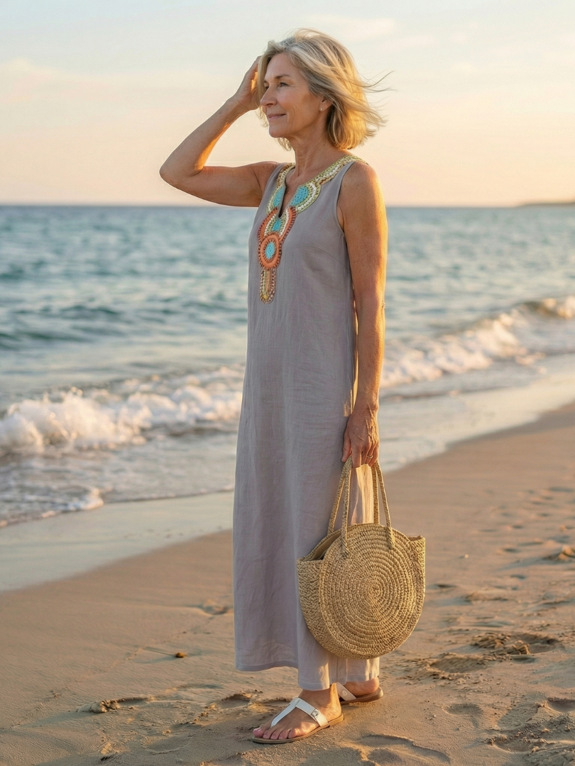 Casual Beach Embroidered Side Slit Midi Dress | Mira 6