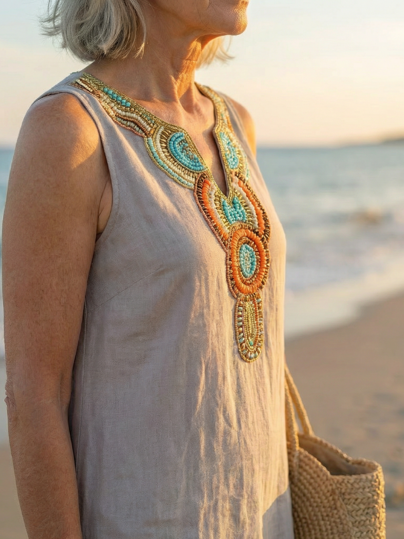Casual Beach Embroidered Side Slit Midi Dress | Mira 7