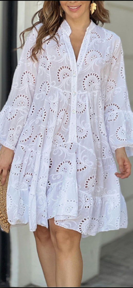 Casual Eyelet Ruffle Mini Dress for Summer Outings | Sona 2