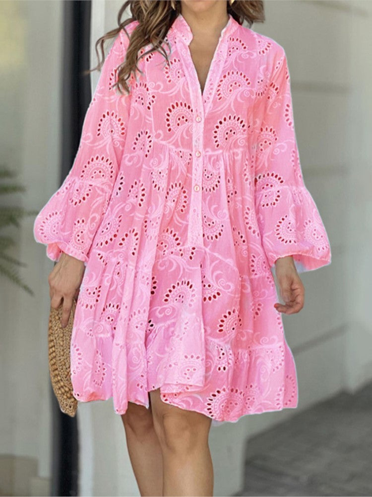 Casual Eyelet Ruffle Mini Dress for Summer Outings | Sona 3