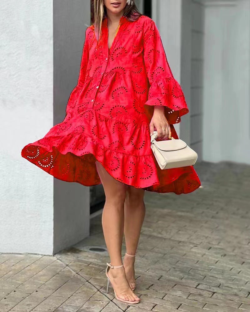 Casual Eyelet Ruffle Mini Dress for Summer Outings | Sona 6