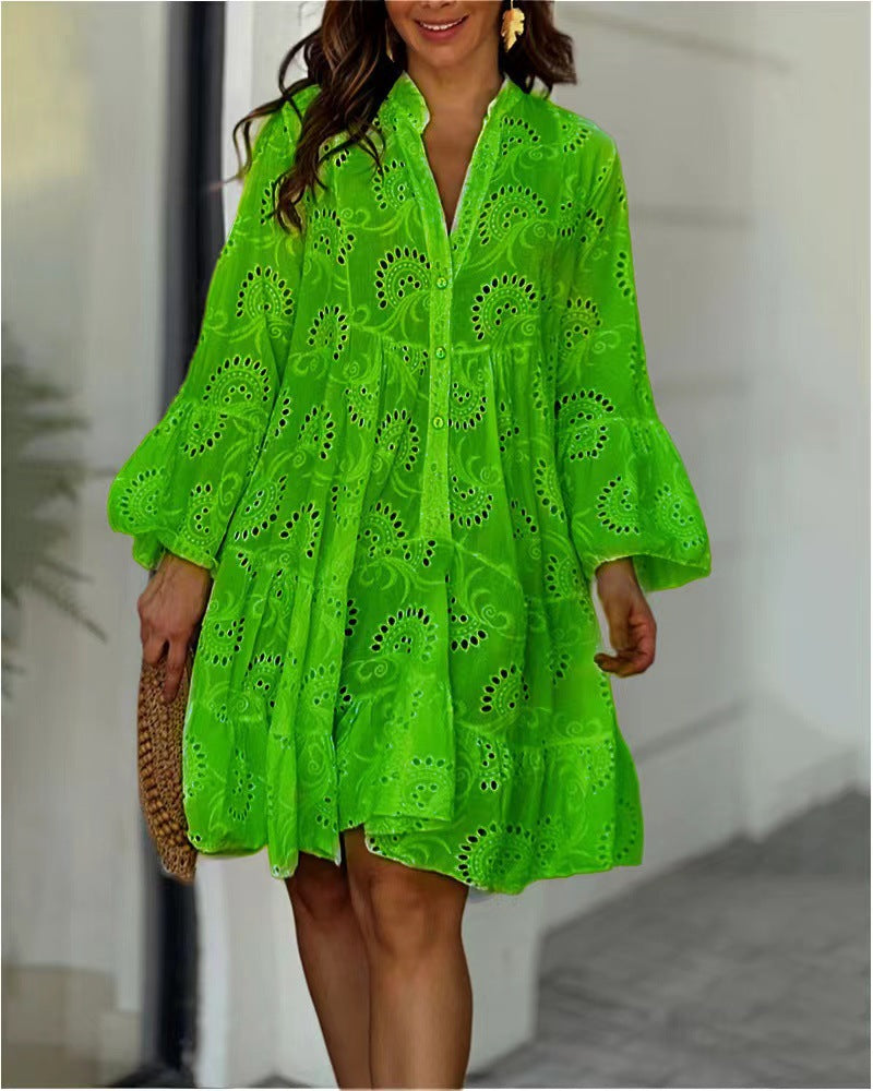 Casual Eyelet Ruffle Mini Dress for Summer Outings | Sona 8