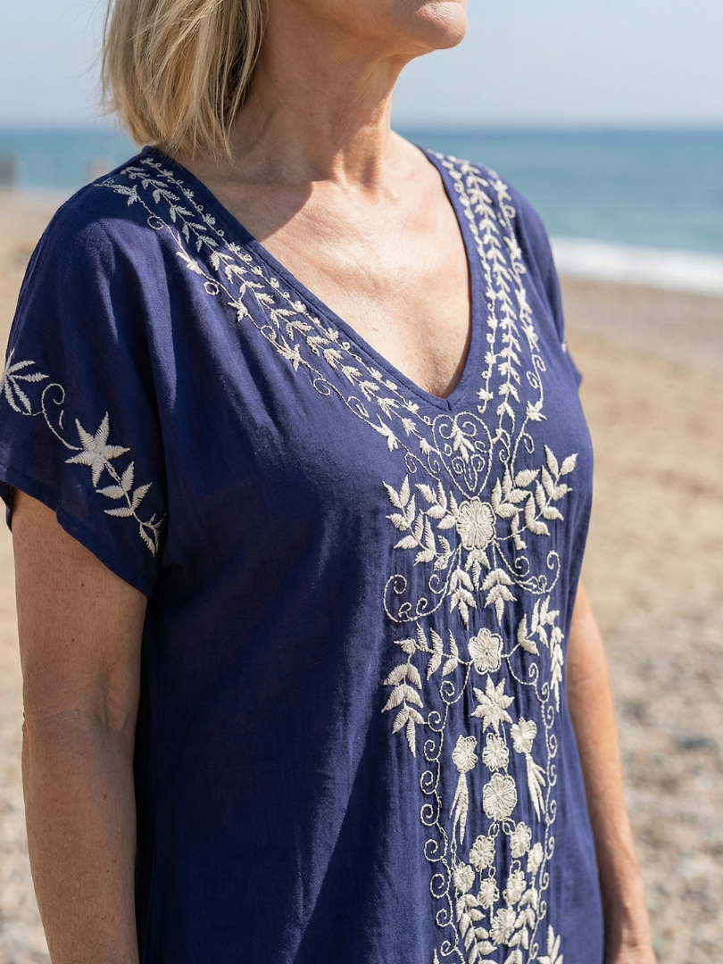 Casual Beach Lightweight Embroidered Side Slit Midi Dress | Mira 7
