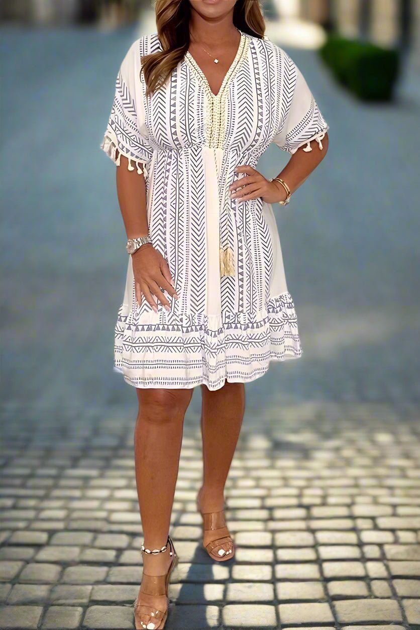 Casual Printed V-Neck Flowy Midi Dress | Luna 0
