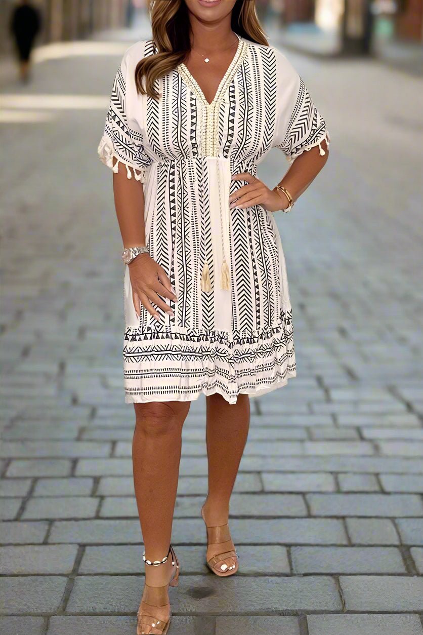 Casual Printed V-Neck Flowy Midi Dress | Luna 1