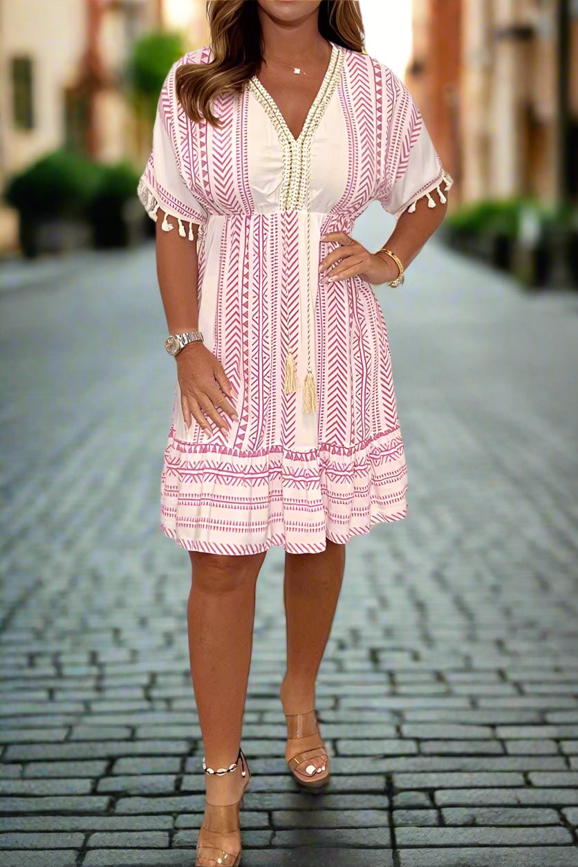 Casual Printed V-Neck Flowy Midi Dress | Luna 2