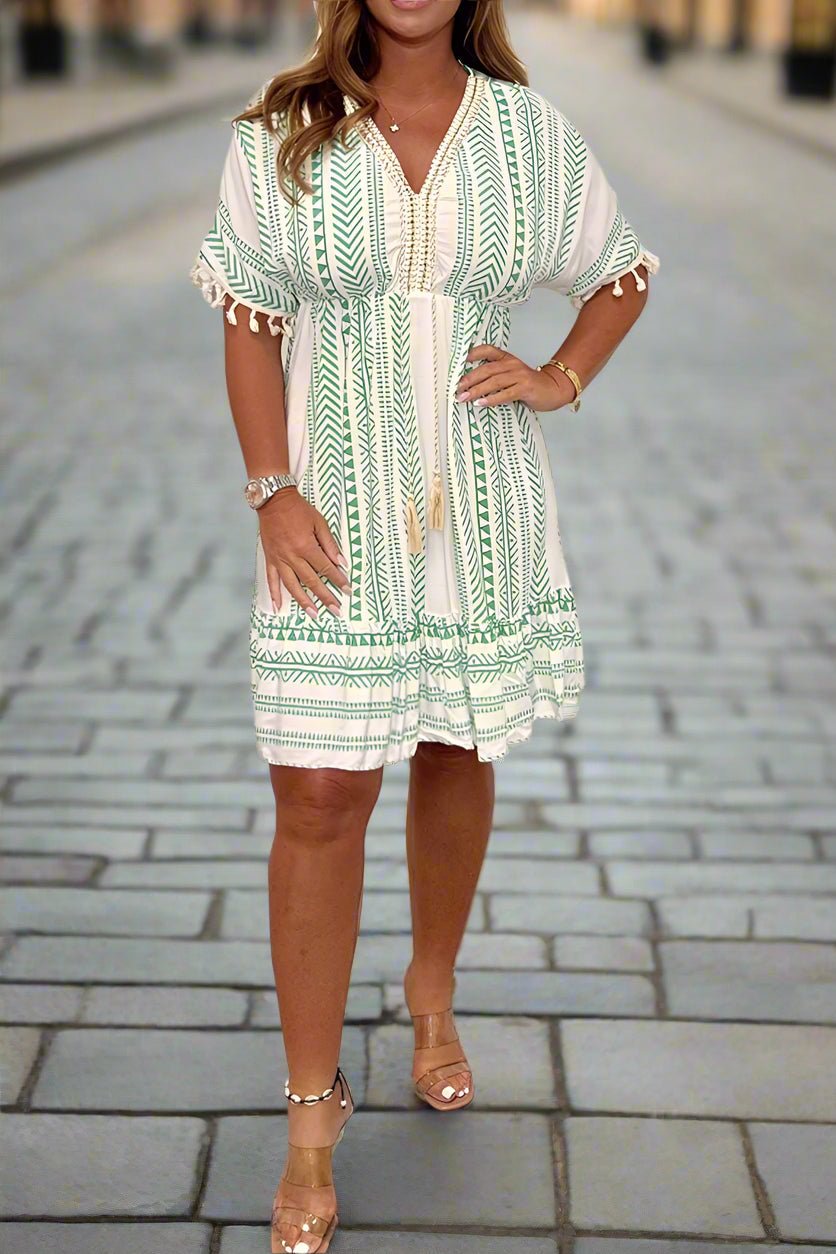 Casual Printed V-Neck Flowy Midi Dress | Luna 3