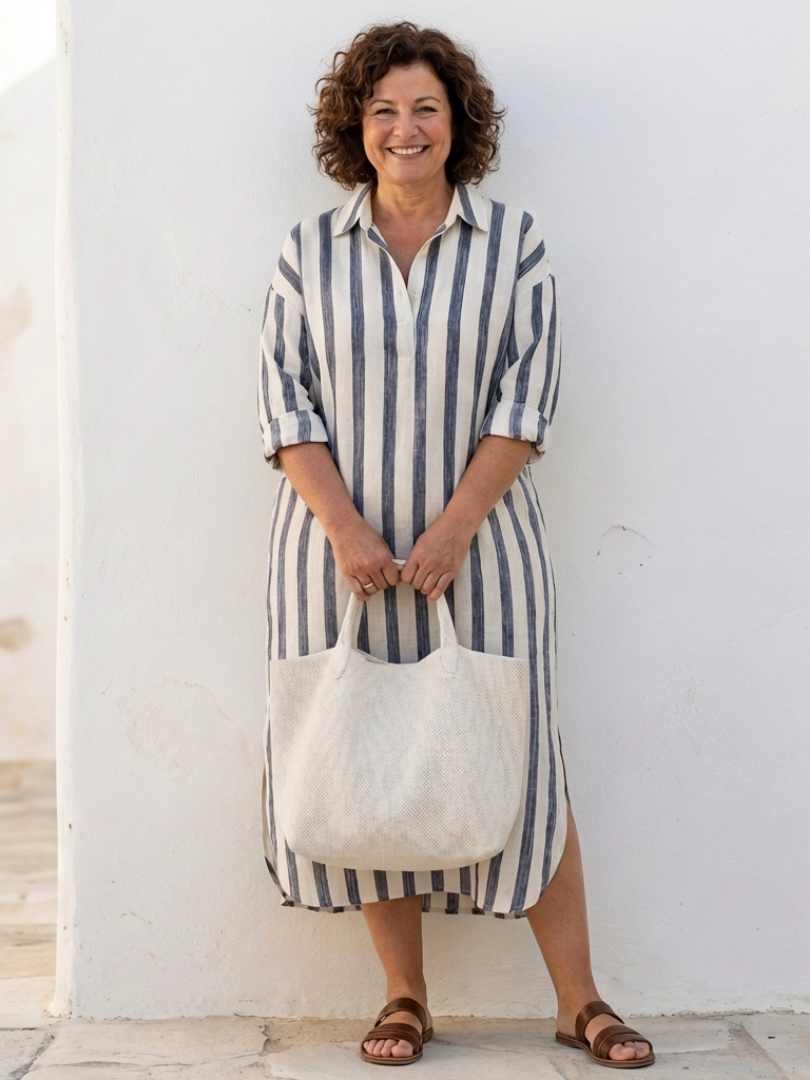 Casual Striped Button-Down Midi Dress | Lyra 3