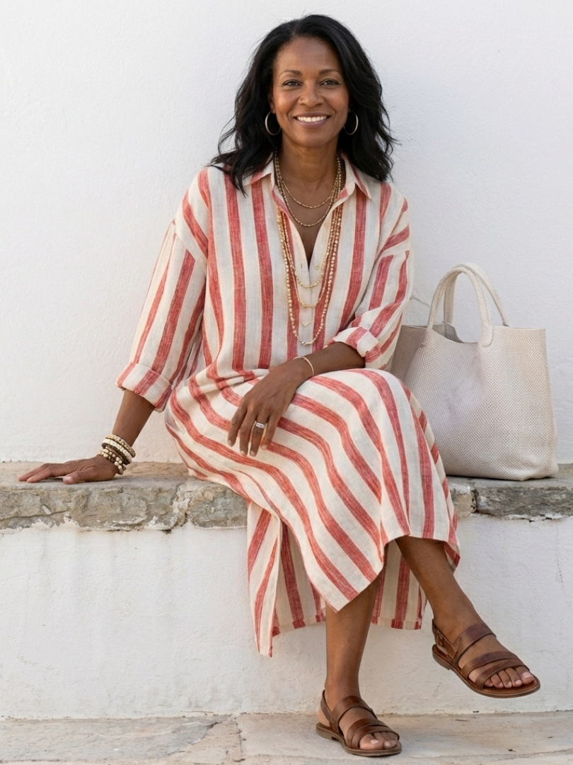 Casual Striped Button-Down Midi Dress | Lyra 6