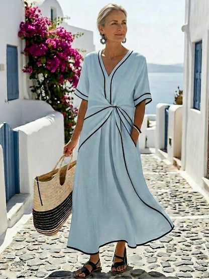 Casual V-Neck Gathered Midi Dress for Daytime Outings | Mia 6