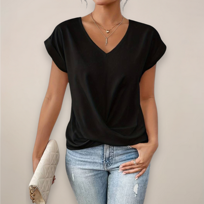 Celeste | Women's Casual V-Neck Twist Front Relaxed Fit Short Sleeve Top 0