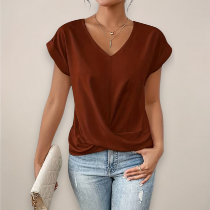 Celeste | Women's Casual V-Neck Twist Front Relaxed Fit Short Sleeve Top 1
