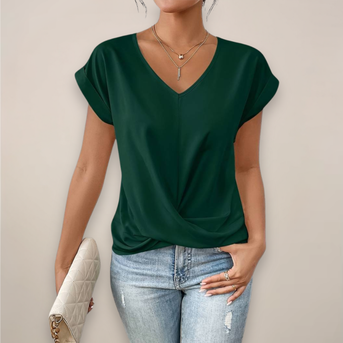 Celeste | Women's Casual V-Neck Twist Front Relaxed Fit Short Sleeve Top 5