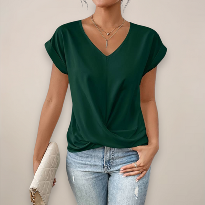 Celeste | Women's Casual V-Neck Twist Front Relaxed Fit Short Sleeve Top 5