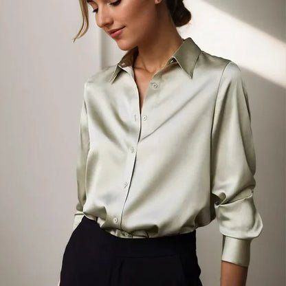 Celeste | Women's Chic Relaxed Fit Satin Blend Drape Blouse 0