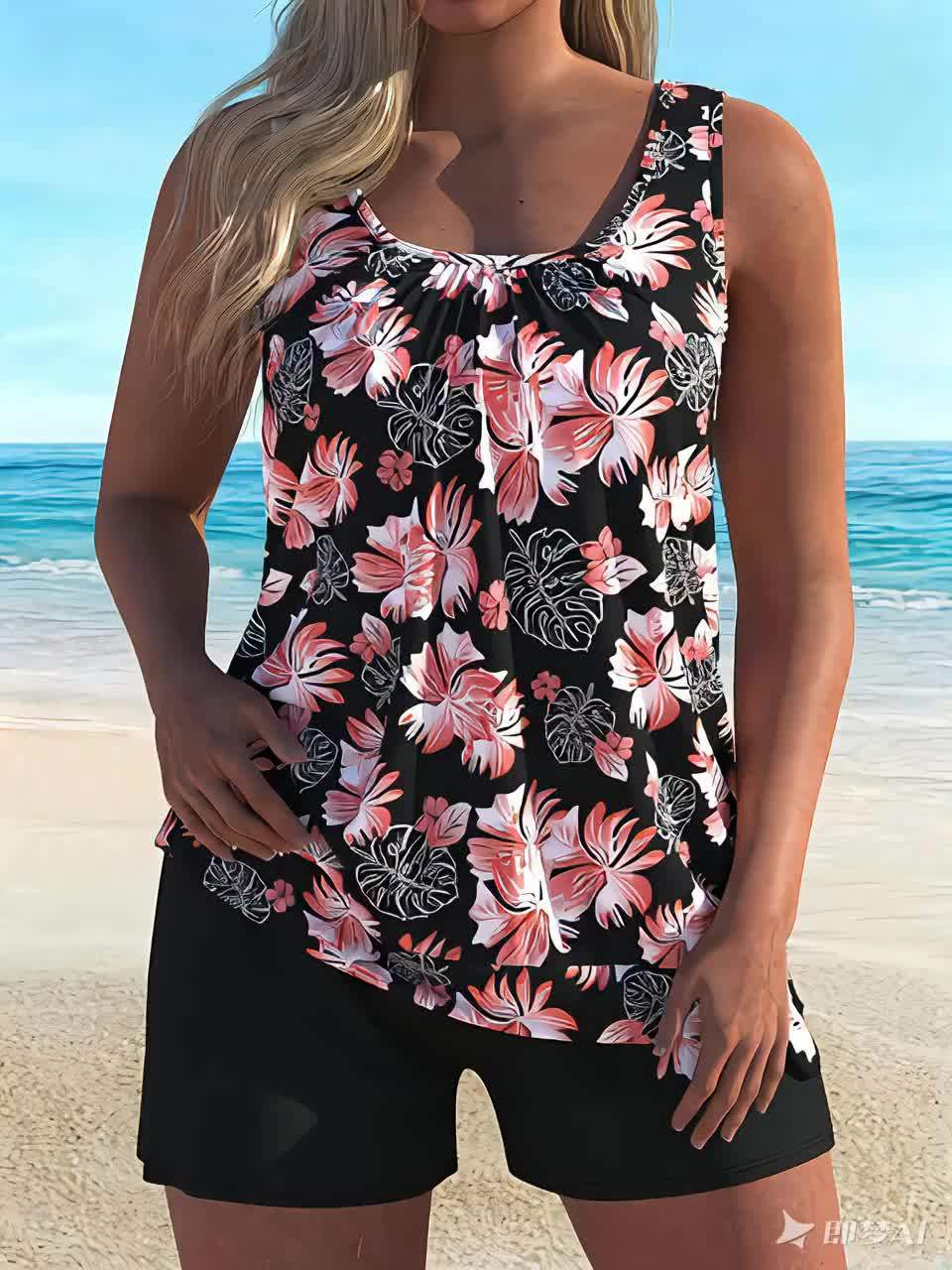 Clara | Women's Elegant Floral Print Tummy Control Tankini Boxer Shorts 4