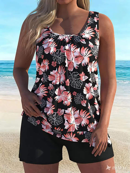 Clara | Women's Elegant Floral Print Tummy Control Tankini Boxer Shorts 4