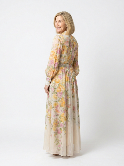 Cocktail Floral Chiffon Long Sleeve Ruffle Maxi Dress | Cressida 2