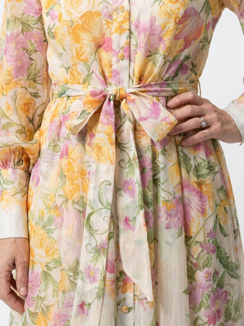 Cocktail Floral Chiffon Long Sleeve Ruffle Maxi Dress | Cressida 3