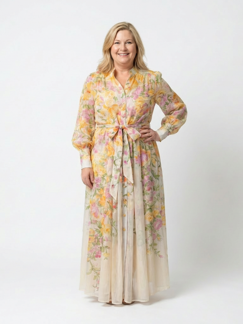 Cocktail Floral Chiffon Long Sleeve Ruffle Maxi Dress | Cressida 4