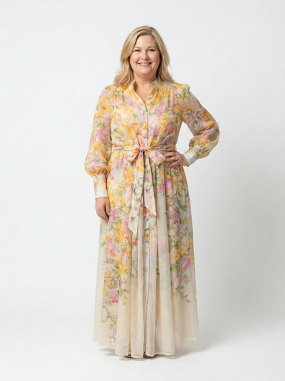 Cocktail Floral Chiffon Long Sleeve Ruffle Maxi Dress | Cressida 4