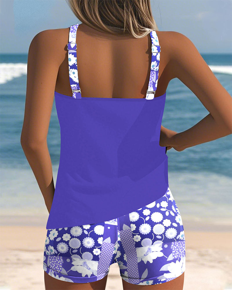 Colette | Women's Sporty Tank Top Ruching Mid-Rise Tummy Control Boxer Bottoms Swimwear 1