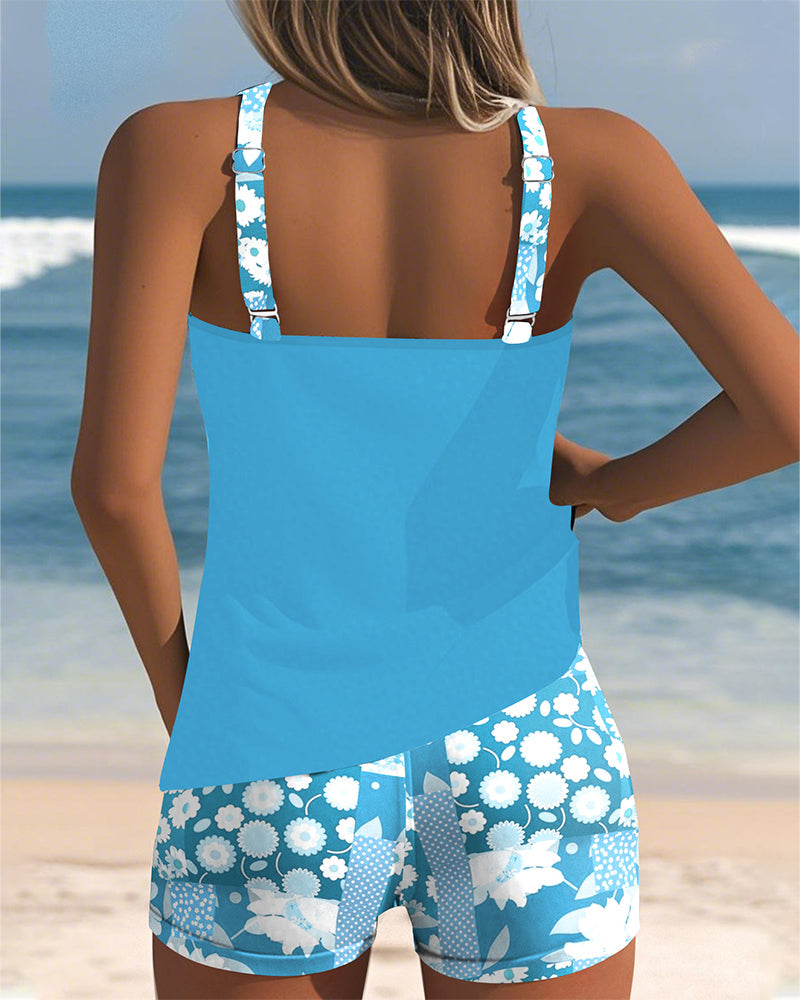Colette | Women's Sporty Tank Top Ruching Mid-Rise Tummy Control Boxer Bottoms Swimwear 4