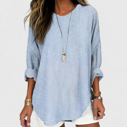 Cressida | Women's Casual Relaxed Fit Timeless Stripe Crew Neck Blouse 0