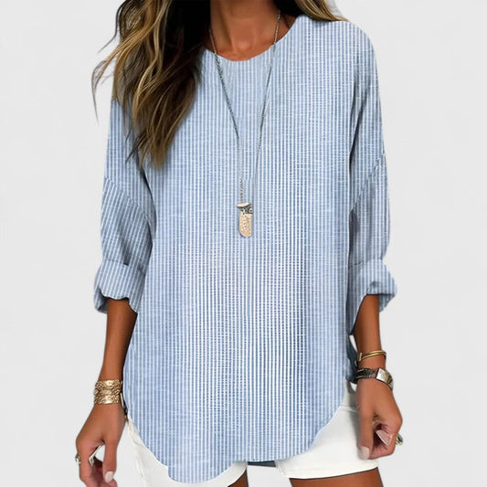 Cressida | Women's Casual Relaxed Fit Timeless Stripe Crew Neck Blouse 0