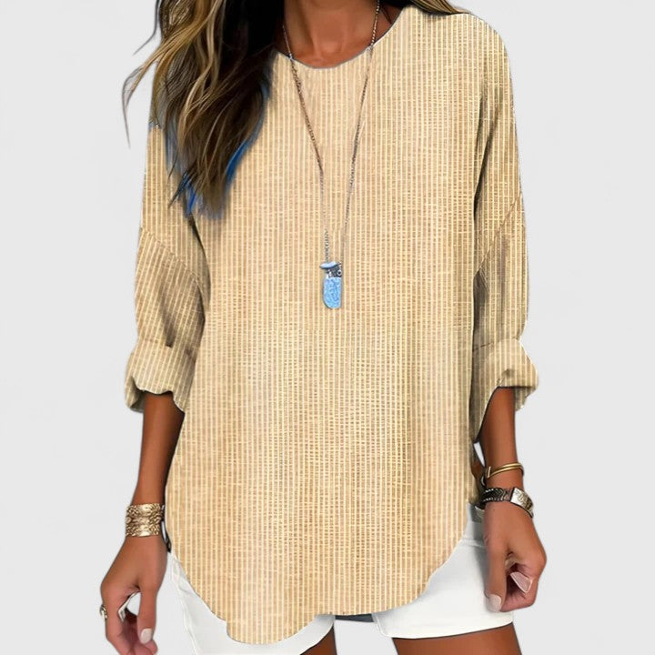 Cressida | Women's Casual Relaxed Fit Timeless Stripe Crew Neck Blouse 1