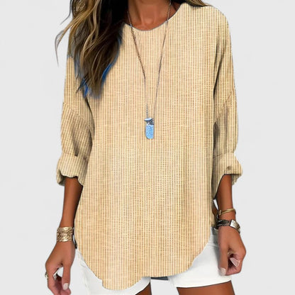 Cressida | Women's Casual Relaxed Fit Timeless Stripe Crew Neck Blouse 1