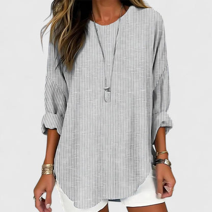 Cressida | Women's Casual Relaxed Fit Timeless Stripe Crew Neck Blouse 2