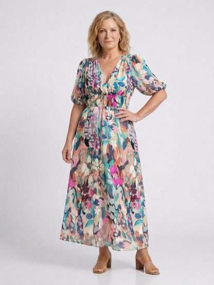 Date Night Chiffon V-Neck Gathered Drape Midi Dress 3