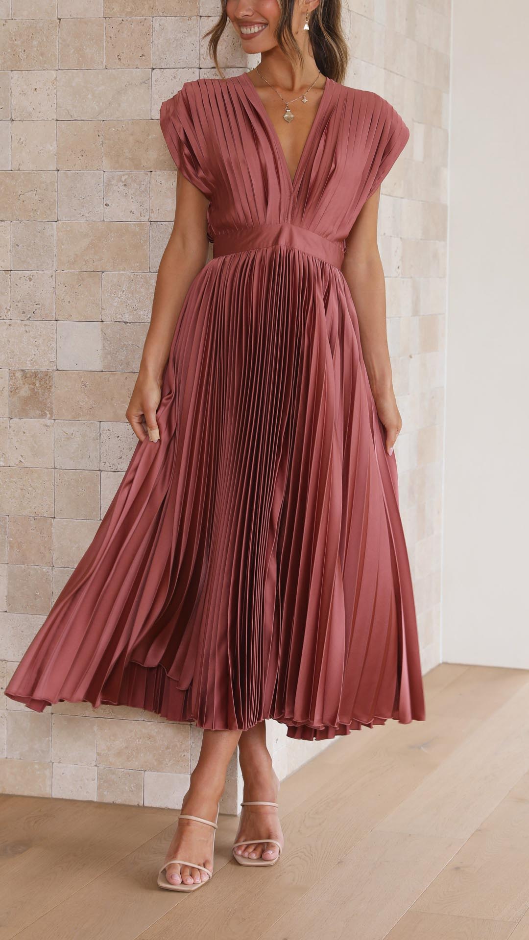 Elegant Pleated V-Neck Maxi Dress for Special Occasions | Mira 1
