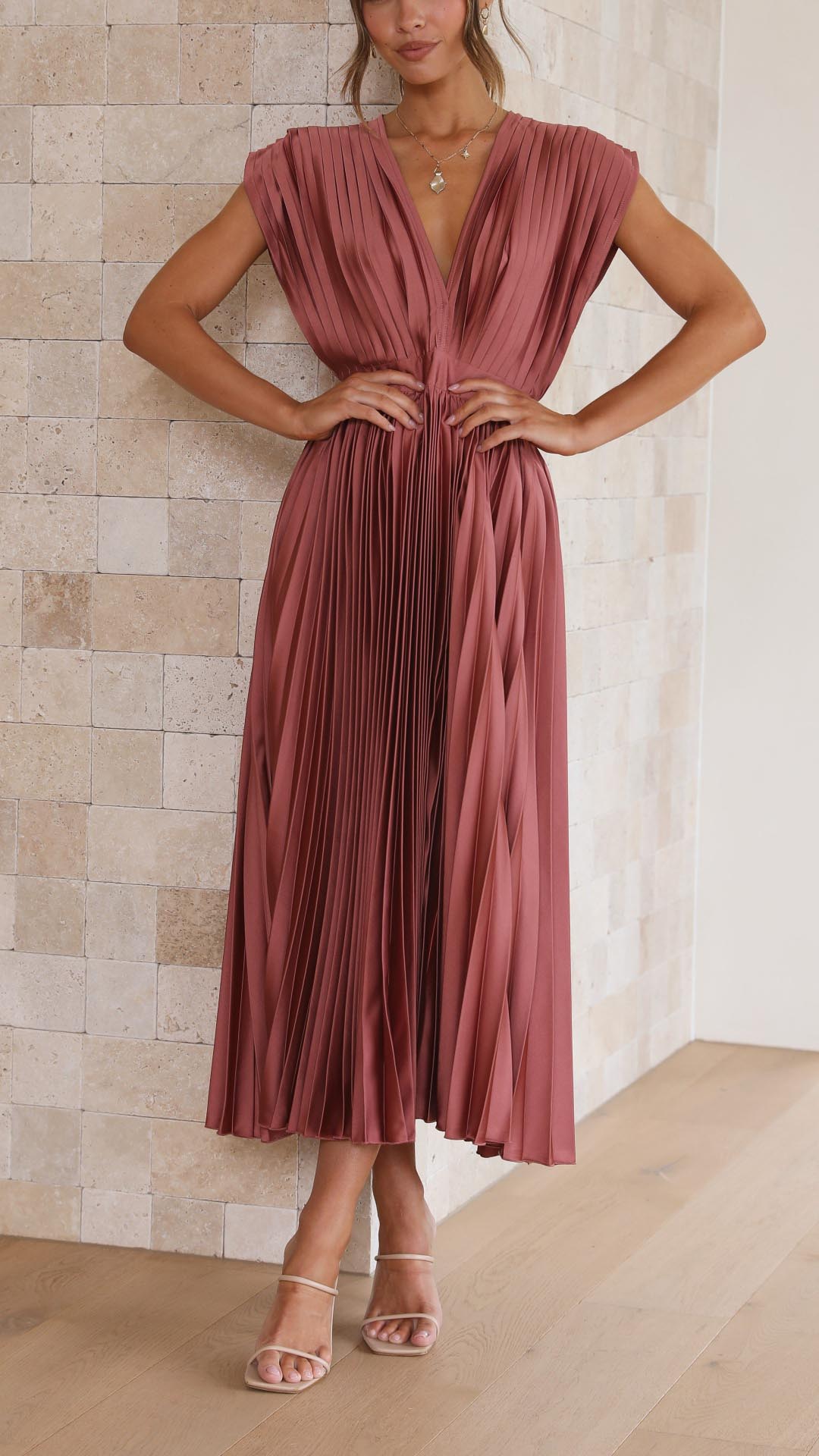 Elegant Pleated V-Neck Maxi Dress for Special Occasions | Mira 2
