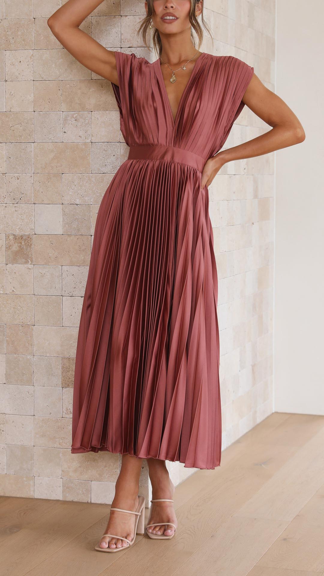 Elegant Pleated V-Neck Maxi Dress for Special Occasions | Mira 3