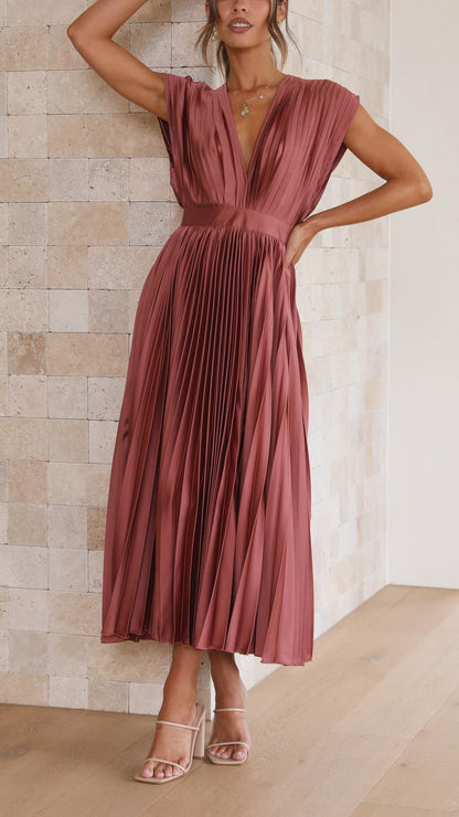 Elegant Pleated V-Neck Maxi Dress for Special Occasions | Mira 3