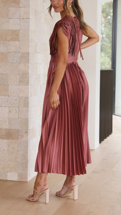 Elegant Pleated V-Neck Maxi Dress for Special Occasions | Mira 4