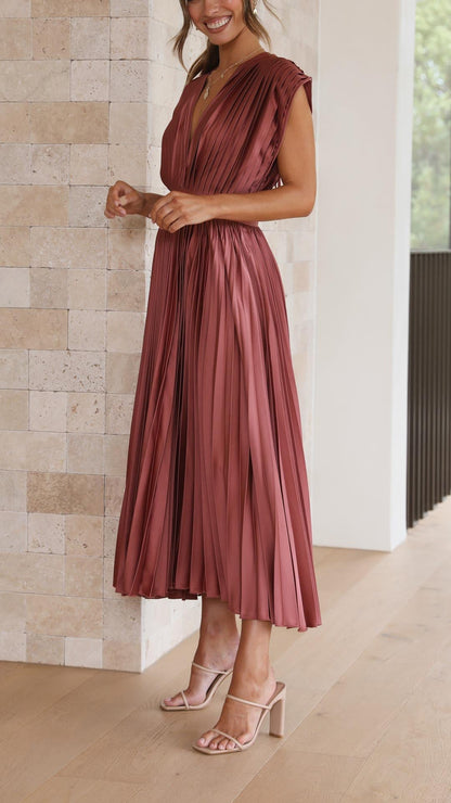 Elegant Pleated V-Neck Maxi Dress for Special Occasions | Mira 5