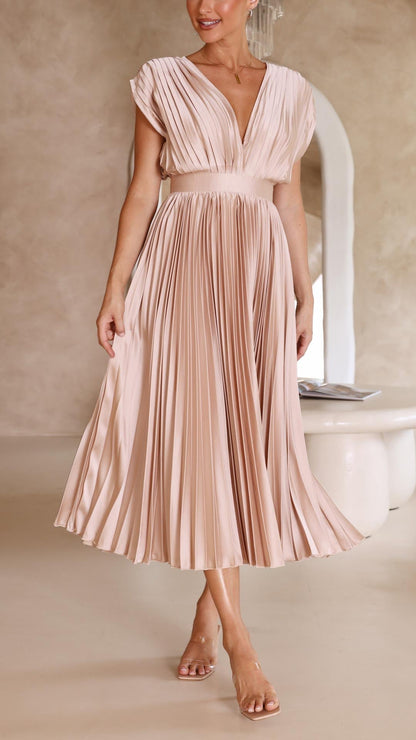 Elegant Pleated V-Neck Maxi Dress for Special Occasions | Mira 7