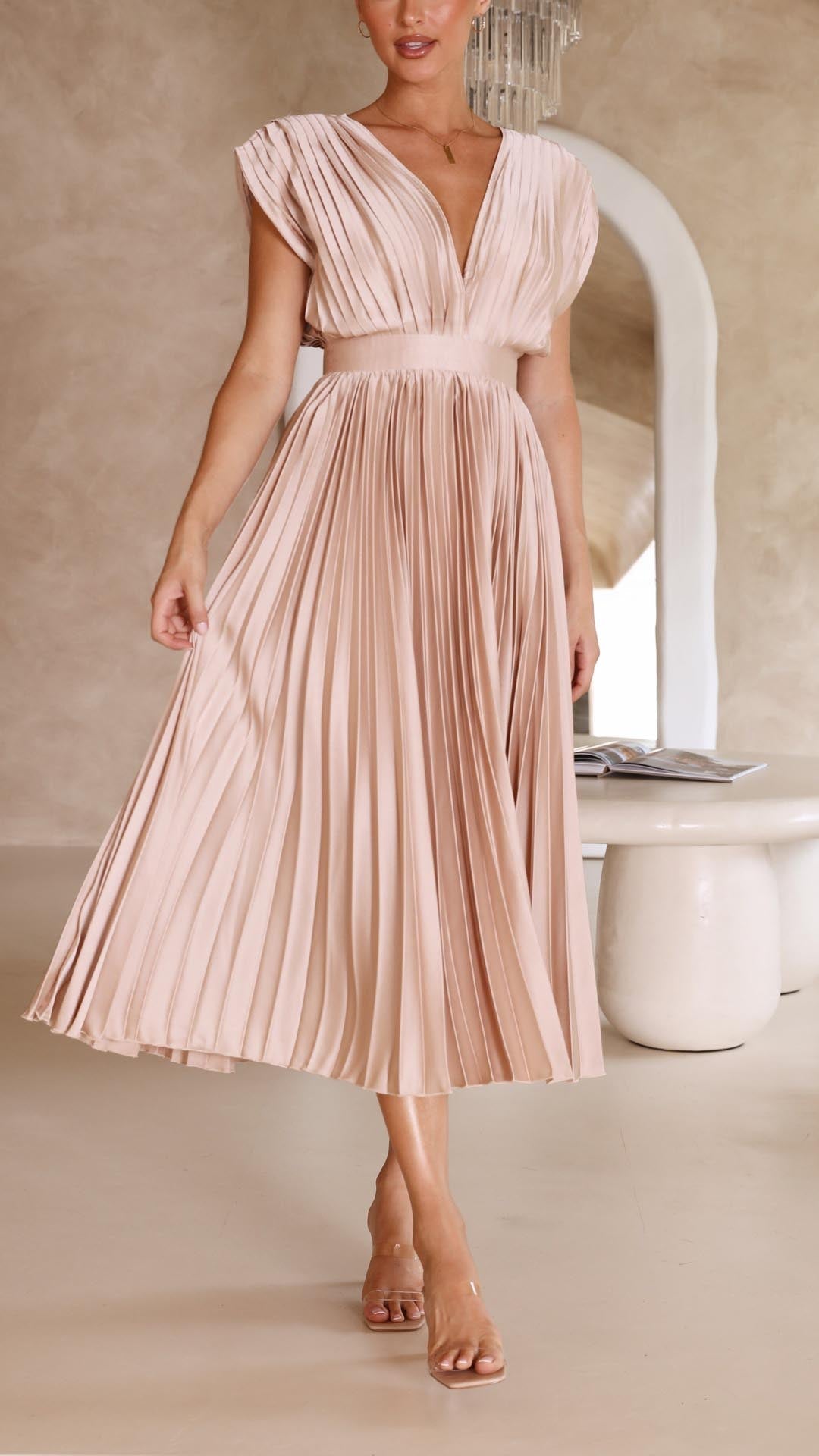 Elegant Pleated V-Neck Maxi Dress for Special Occasions | Mira 8