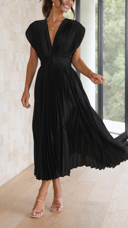 Elegant Pleated V-Neck Maxi Dress for Special Occasions | Mira 10