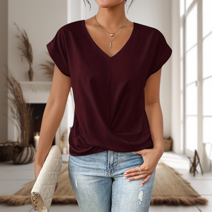 Elle | Women's Casual Sweetheart Neck Lightweight Relaxed Fit T-Shirt 0
