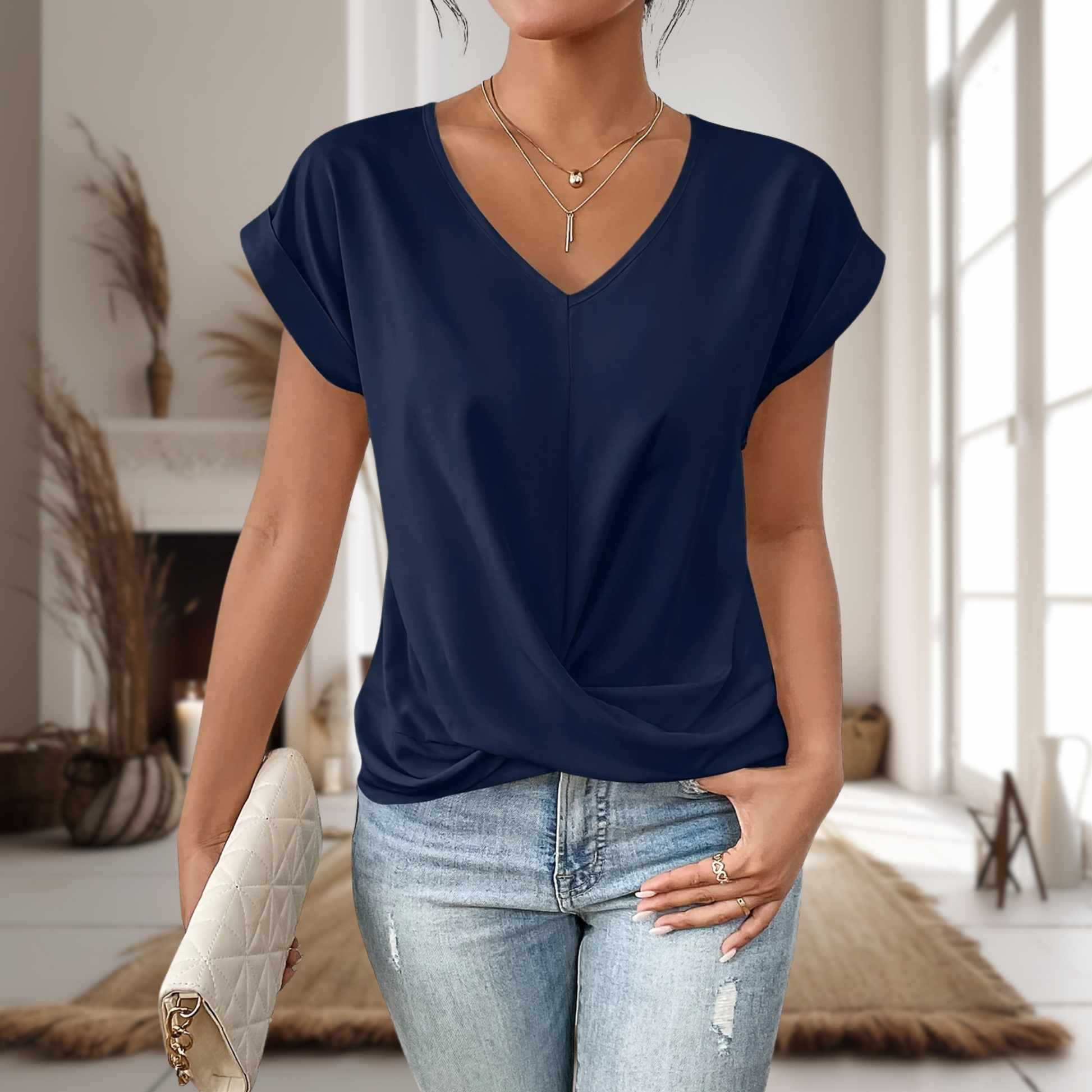 Elle | Women's Casual Sweetheart Neck Lightweight Relaxed Fit T-Shirt 4