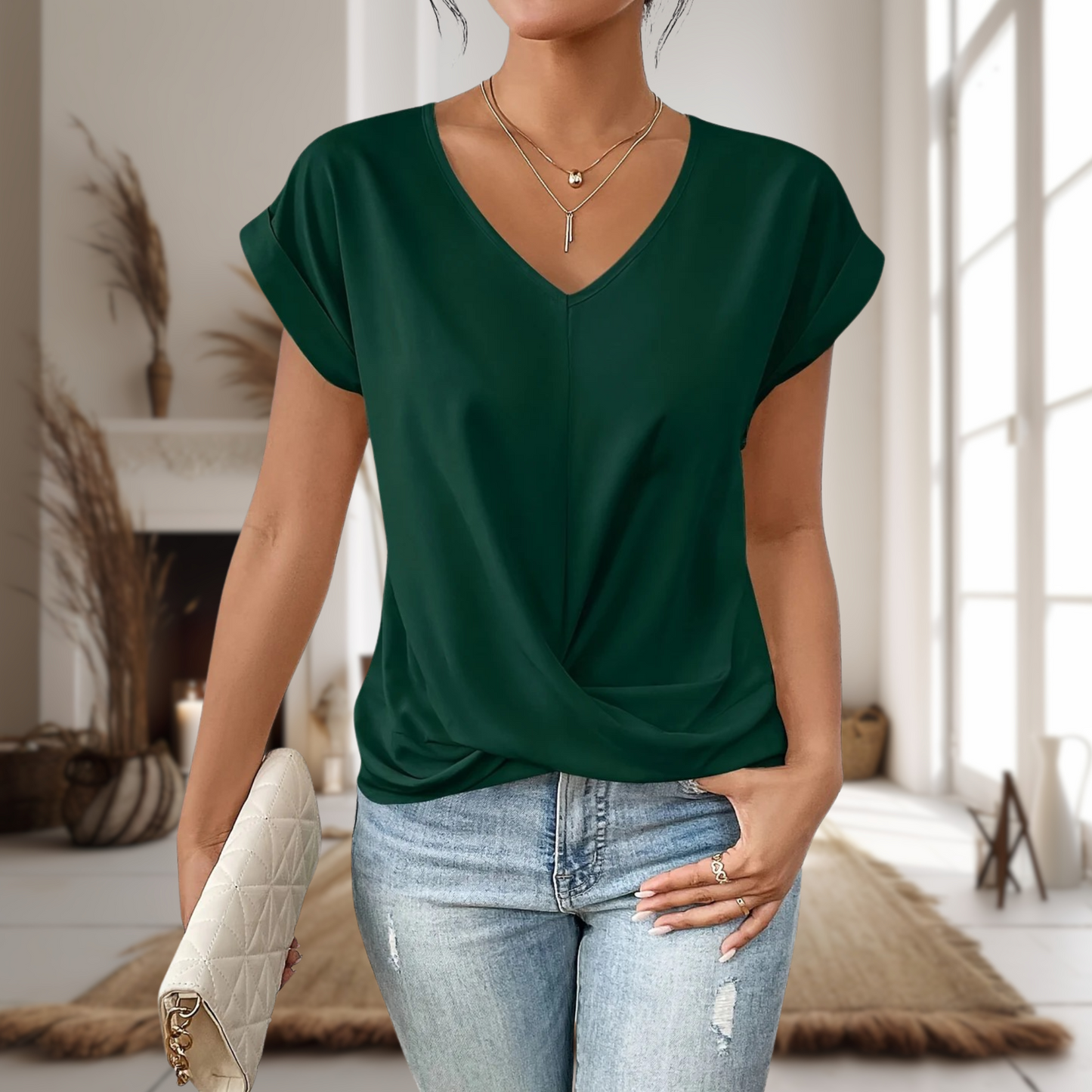 Elle | Women's Casual Sweetheart Neck Lightweight Relaxed Fit T-Shirt 6